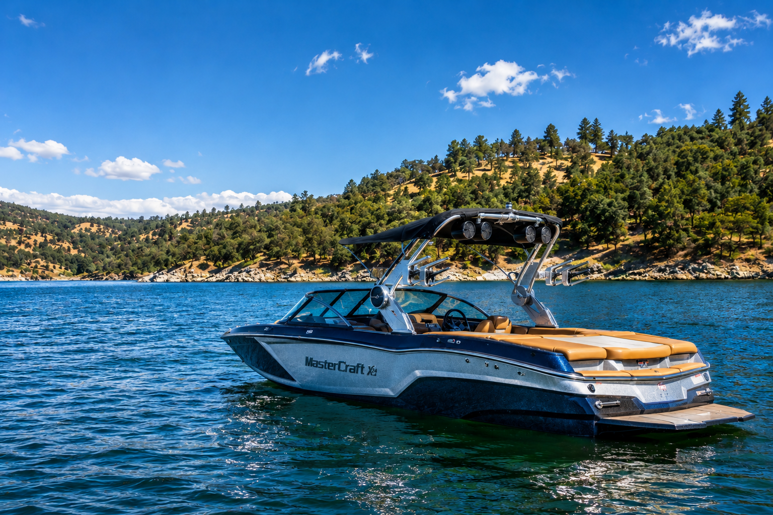 Yacht or boat aerial photography on Lake Tahoe